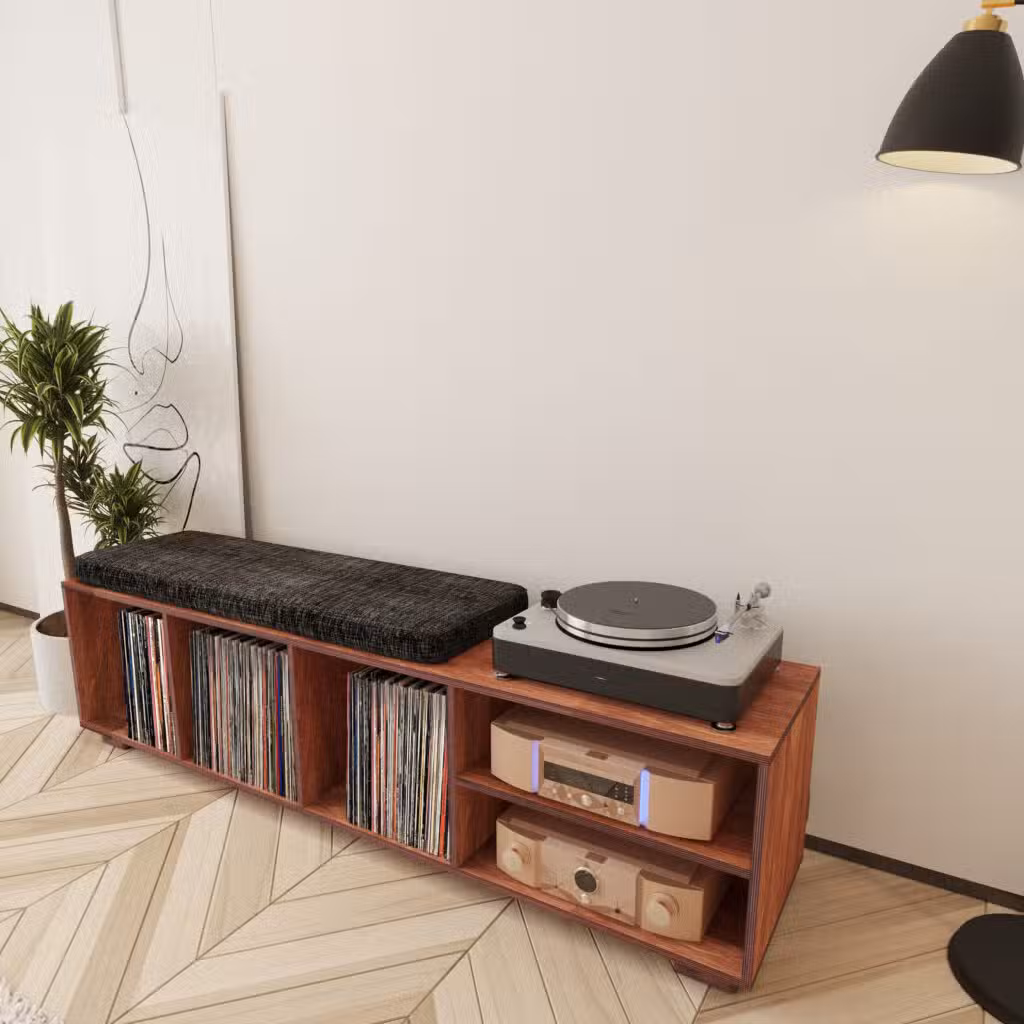 Integral Record Player Stand & Vinyl Record Storage Bench