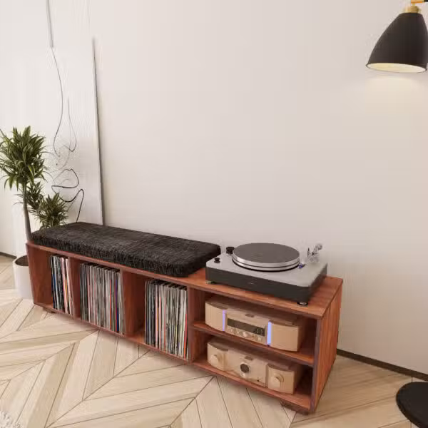 Integral Record Player Stand & Vinyl Record Storage Bench -