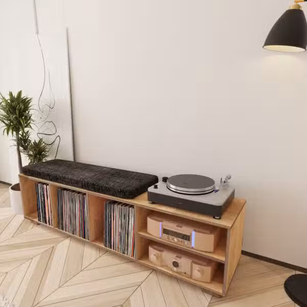 Integral Record Player Stand & Vinyl Record Storage Bench
