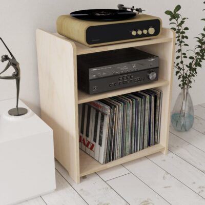 Equation Record Player Stand & Vinyl Record Storage Birch wood record player stand and vinyl record storage