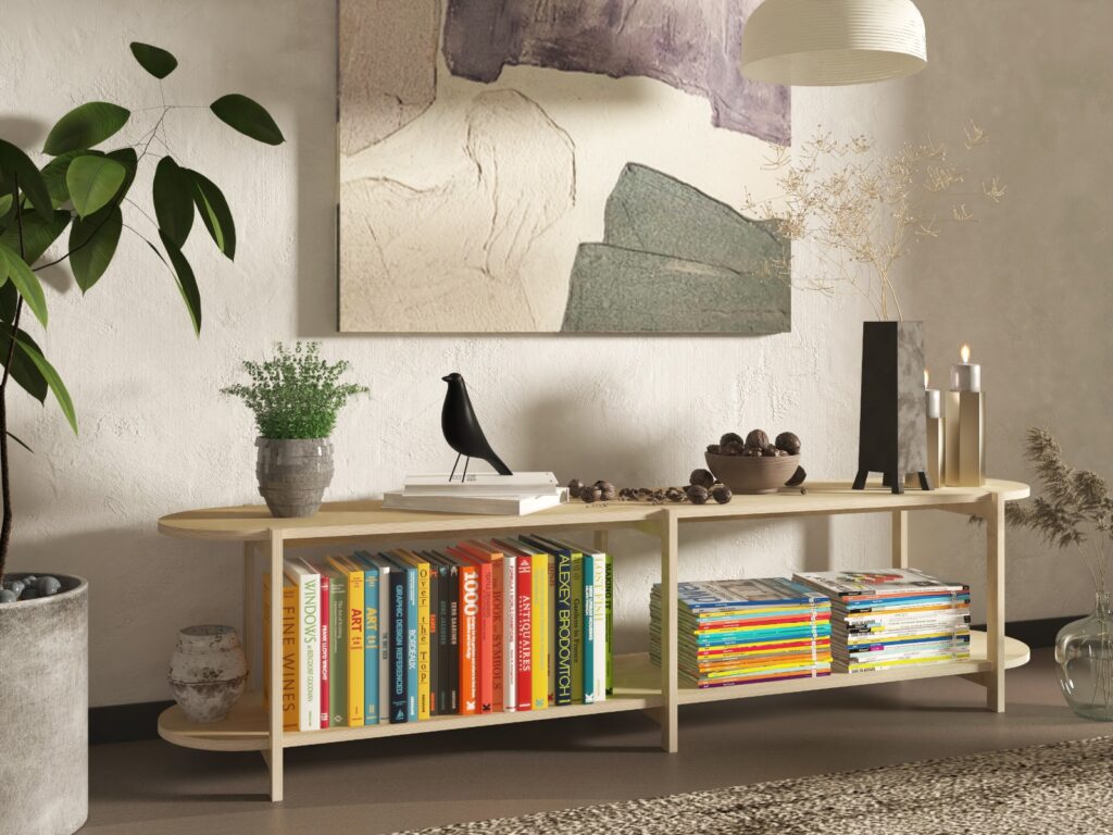 Low Shelving Unit – Bookshelf Low Bookcase, Modern Plant Stand, TV Stand, Scandinavian Style